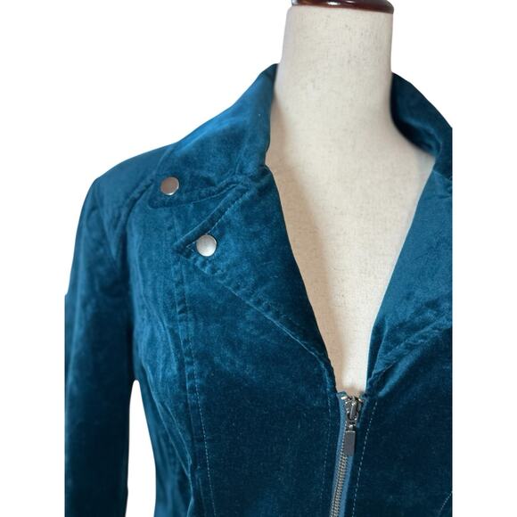 Chicos Women’s Velvet Moto Jacket Jewel Tone Teal Size Large (2) Dark Boho Edgy - Picture 4 of 9